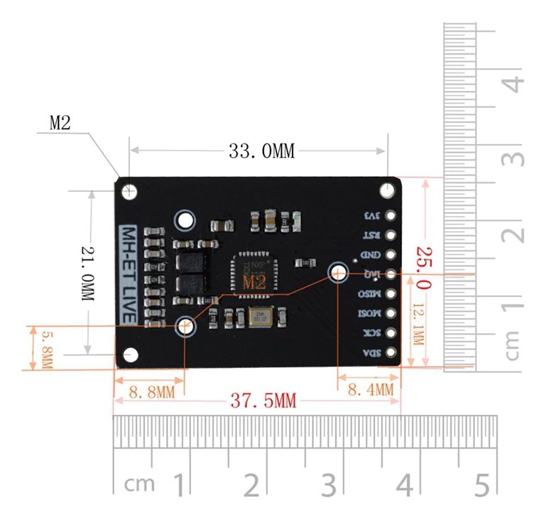 RFID NFC IC Card Sensor mini Module Suite ISO14443A RC522 afmetringen